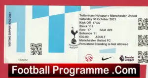 Tottenham Hotspur v Manchester United 2021 – Match Ticket
