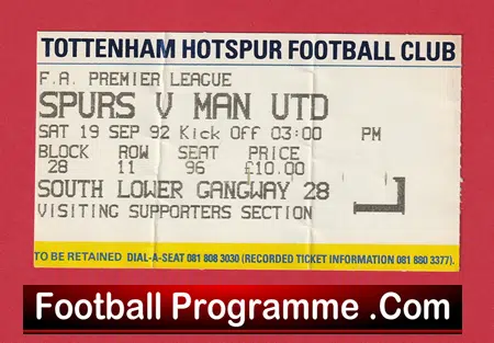 Tottenham Hotspur v Manchester United 1992 - Ticket v Man Utd - Image 2