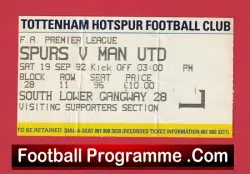 Tottenham Hotspur v Manchester United 1992 – Ticket v Man Utd