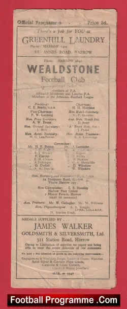 Wealdstone v Thameside Amateur 1949 – 1940’s