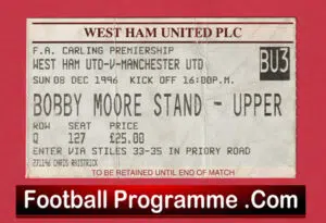 West Ham United v Manchester United 1996 – Match Ticket