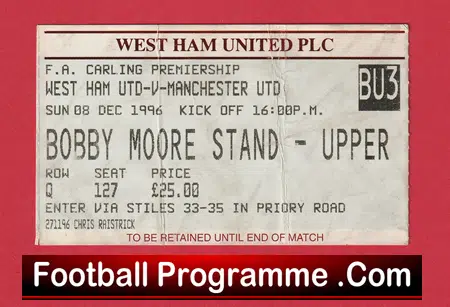 West Ham United v Manchester United 1996 - Match Ticket - Image 2