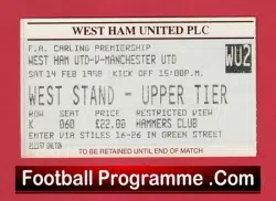 West Ham United v Manchester United 1998 – Match Ticket