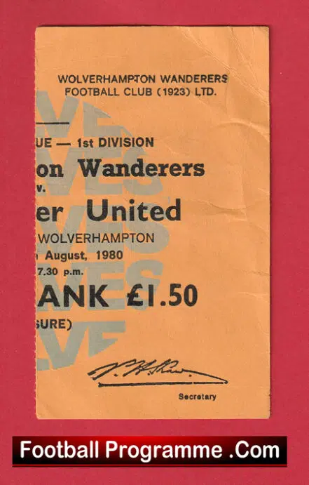 Wolves v Manchester United 1980 – 80’s Match Ticket