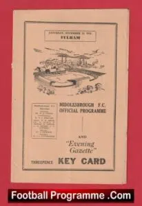 Middlesbrough v Fulham 1954 – Multi Signed Autographed