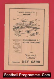 Middlesbrough v Fulham 1954 – Multi Signed Autographed