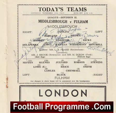 Middlesbrough v Fulham 1954 - Multi Signed Autographed - Image 3