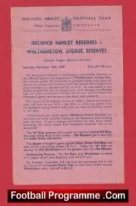 Dulwich Hamlet v Walthamstow Avenue 1960 – Reserves Match
