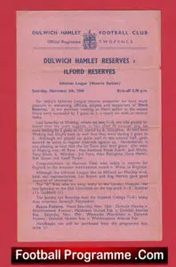 Dulwich Hamlet v Ilford 1960 – Reserves Match