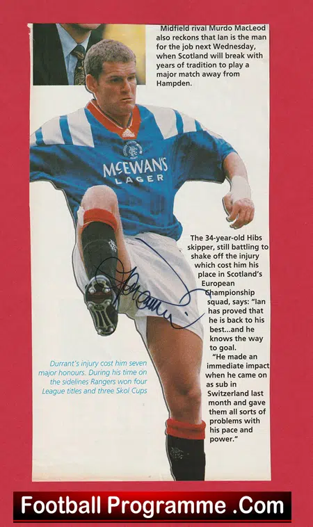 Glasgow Rangers Ian Durrant Autographed Signed Picture 1990s - Image 2