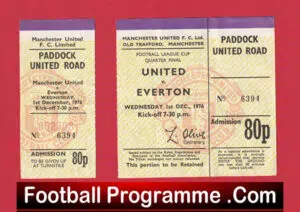 Manchester United v Everton 1976 – Cup Quarter Final Ticket