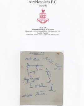 Airdrieonians Aidrie Football Club Multi Signed Autographed Sheet 1950 – 1951