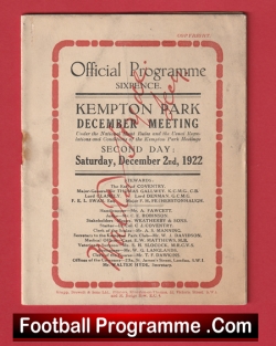 Kempton Park Official Horse Race Meeting Programme 1922