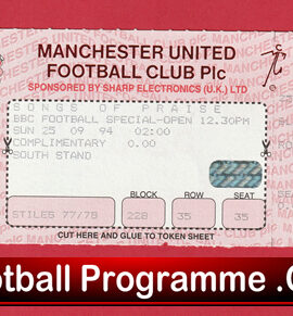 Manchester United BBC Songs Of Praise Ticket 1994