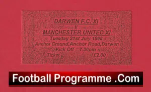 Darwen v Manchester United 1998 – Treble Season Match Ticket