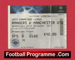 Glasgow Rangers v Manchester United 2010 – Match Ticket Scotland
