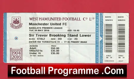 West Ham United v Manchester United 2016 - Ticket Last Match Upton Park - Image 2