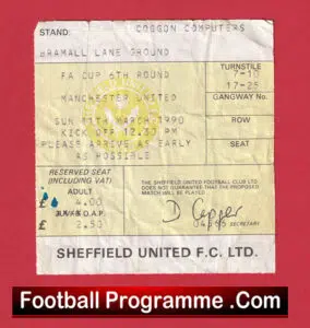 Sheffield United v Manchester United 1990 – FA Cup Ticket