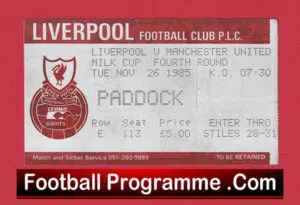 Liverpool v Manchester United 1985 – League Cup Football Ticket