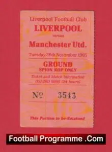Liverpool v Manchester United 1985 – Match Ticket