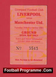 Liverpool v Manchester United 1985 – Match Ticket