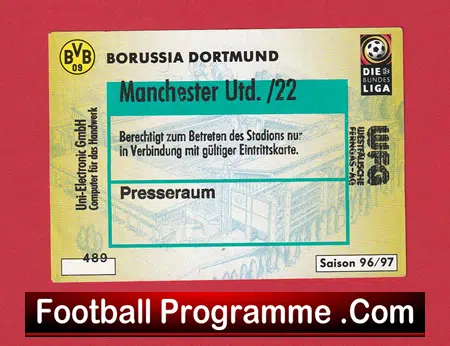 Borussia Dortmund v Manchester United 1997 - Match Ticket Germany - Image 2