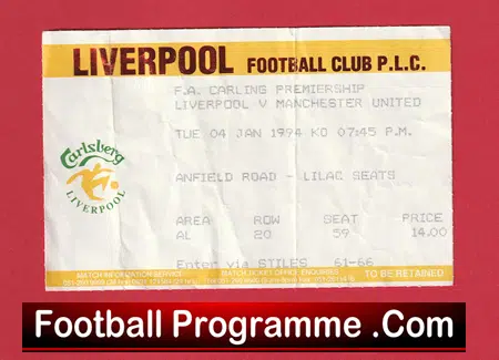 Liverpool v Manchester United 1994 - Football Ticket - Image 2
