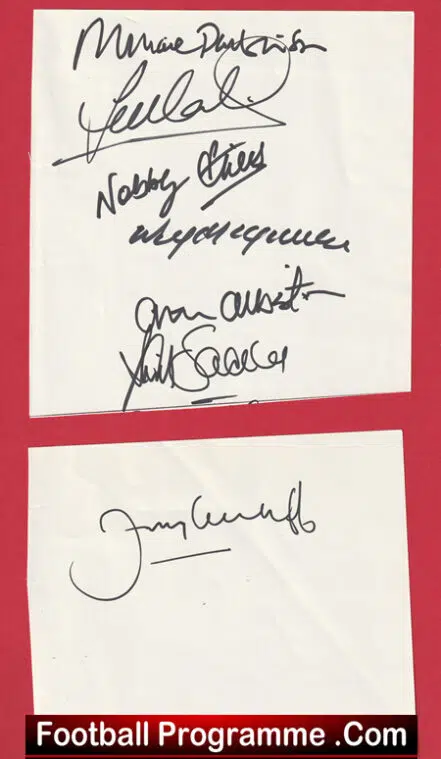Manchester United Signed Menu Michael Parkinson – Stiles – Sadler – Greenhoff