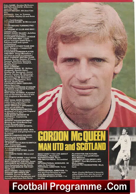 Manchester United Gordon McQueen Autograph Signed Man Utd 1978 - 1985 - Image 2