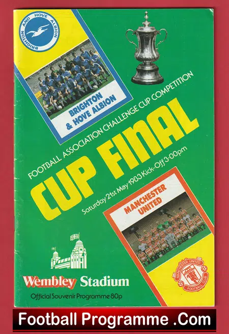 Brighton Hove Albion v Manchester United 1983 - FA Cup Final Signed - Image 2