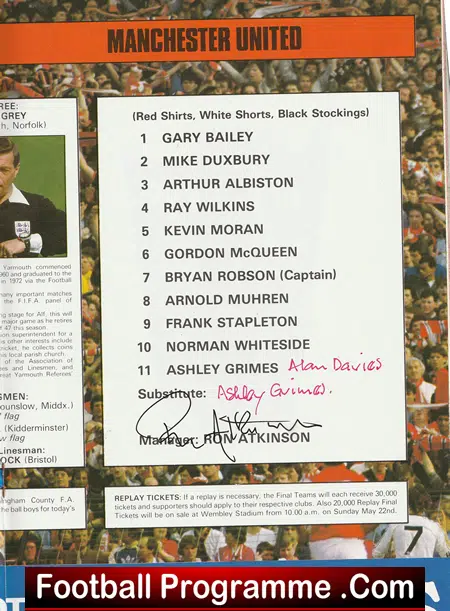 Brighton Hove Albion v Manchester United 1983 - FA Cup Final Signed - Image 3