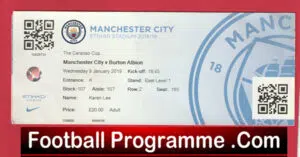 Manchester City v Manchester United 2019 – League Cup Match Ticket