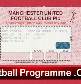 Manchester United BBC Songs Of Praise Ticket 1994 Man Utd