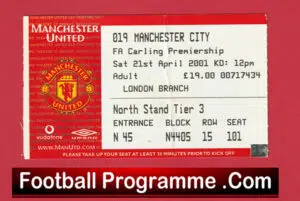 Manchester United v Manchester City 2001 – Match Ticket