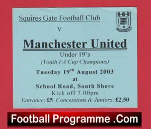Squires Gate v Manchester United 2003 – Match Ticket v Man Utd