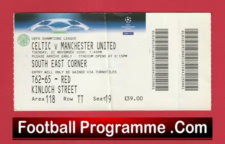 Glasgow Celtic v Manchester United 2006 - Match Ticket - Image 2