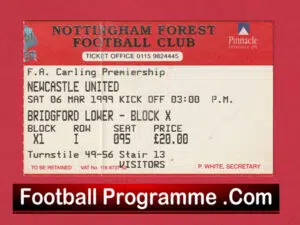 Nottingham Forest v Manchester United 1999 Treble Season Ticket