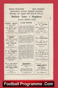 Baldock Town v Kingsbury 1957 - Parthenon League
