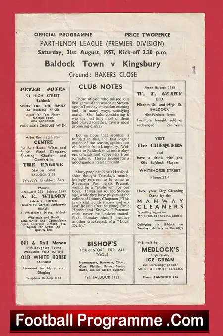 Baldock Town v Kingsbury 1957 - Parthenon League - Image 2