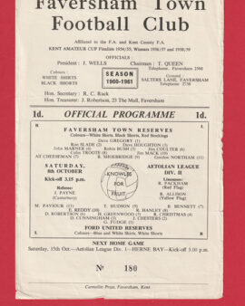 Faversham Town v Ford United 1960 – Reserves Match Single Sheet Programme