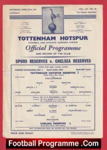 Tottenham Hotspur v Chelsea 1961 – Reserves Match