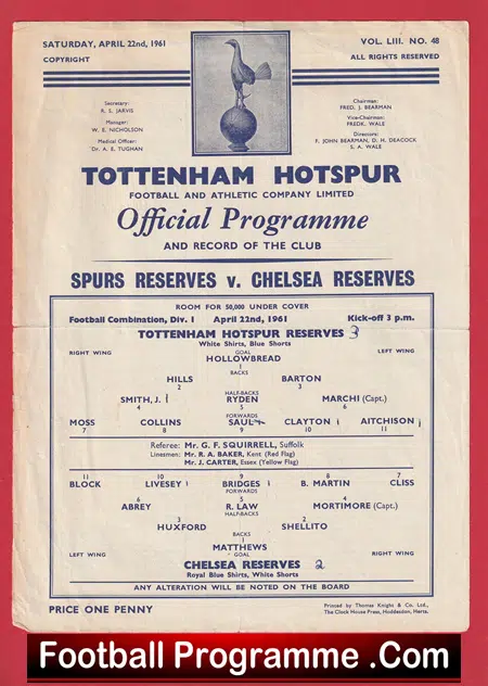 Tottenham Hotspur v Chelsea 1961 - Reserves Match - Image 2