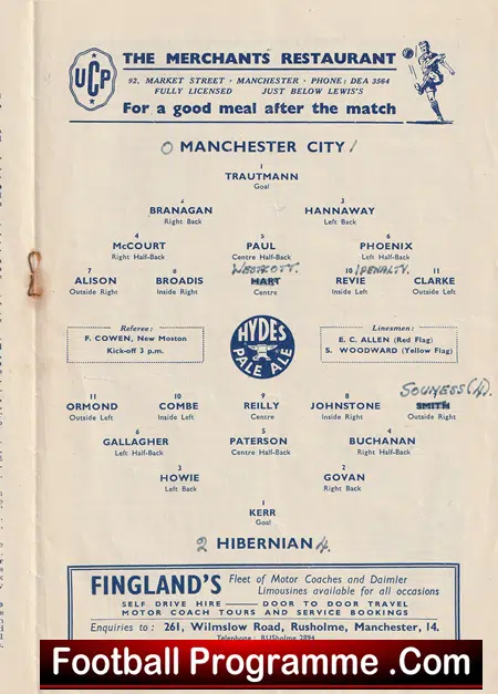 Manchester City v Hibernian Hibs 1952 - Friendly Match - Image 3