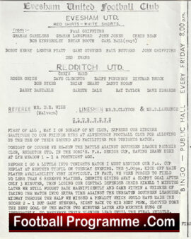 Evesham United v Redditch United 1970s – Single Sheet