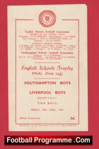 Southampton Boys v Liverpool Boys 1954 – Trophy Cup Final First Leg