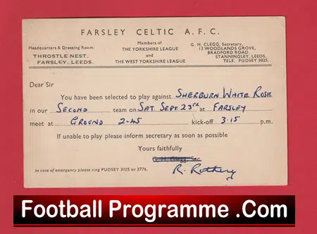 Farsley Celtic Football Club Team Official Players Selection Card 1950 - C2 - Image 2