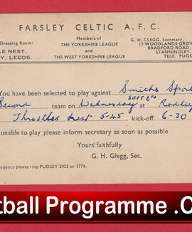 Farsley Celtic Football Club Team Official Players Selection Card 1950 – C9