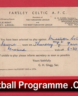 Farsley Celtic Football Club Team Official Players Selection Card 1950 – C10