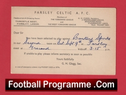 Farsley Celtic Football Club Team Official Players Selection Card 1950 – C11
