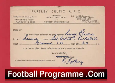 Farsley Celtic Football Club Team Official Players Selection Card 1950 - C12 - Image 2